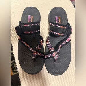 Skechers Black and Pink Adventure Sandals with Criss-Cross Straps
